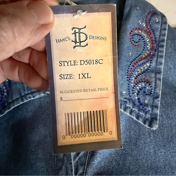 Isaac’s Designs Denim Jacket Embellished Shirt Unique USA Rhinestone Women’s 1XL - Picture 15 of 15